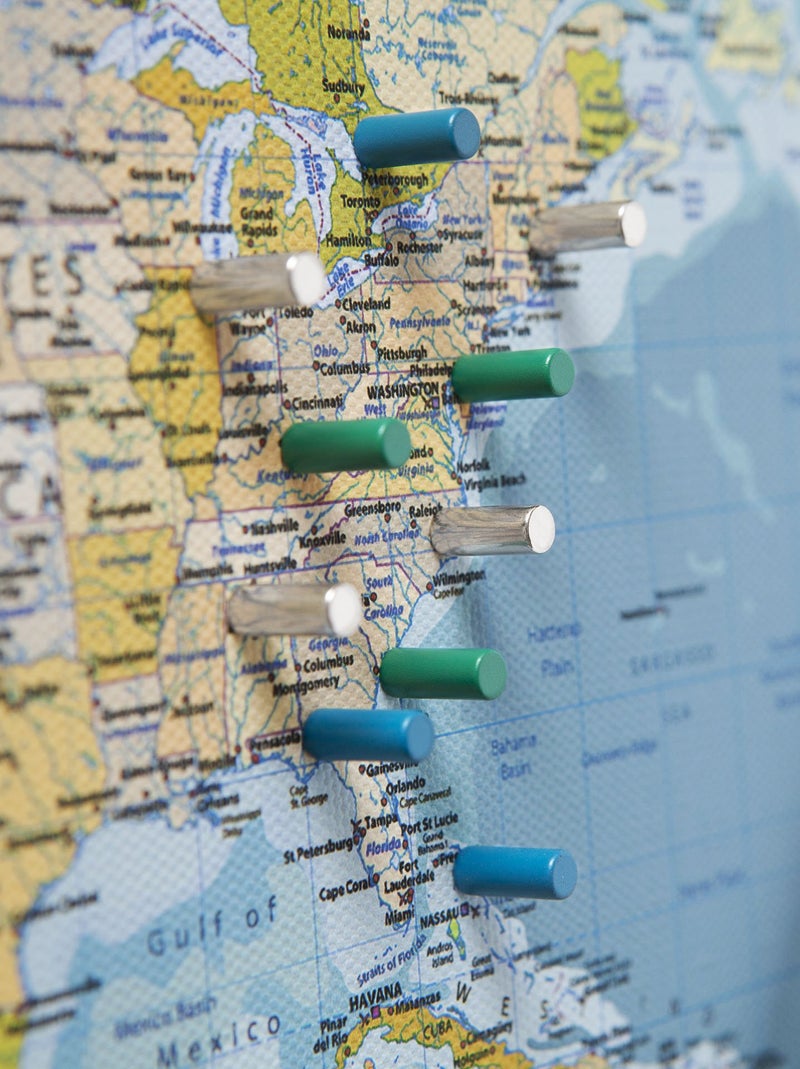 MapMagnets Assorted Cylinder Push-Pin Magnets,Colorful,Whiteboard,Office & Home,Map Pins,Assorted Colors of Blue,Green & Silver,Magnetic,Kids, School,Classroom,Tiny,Fridge,Board & Markers - MapMagnets - Image 1